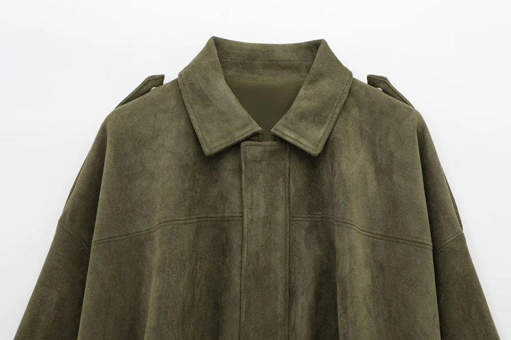 Women Brown Green Suede Jacket
