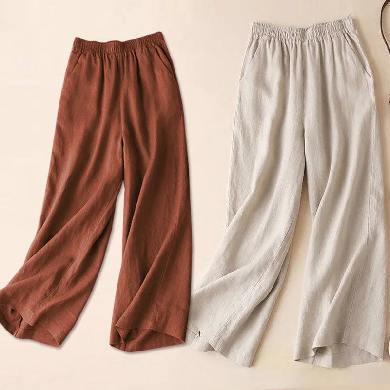Women Cotton Linen Wide Leg Pants