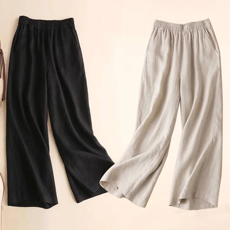 Women Cotton Linen Wide Leg Pants