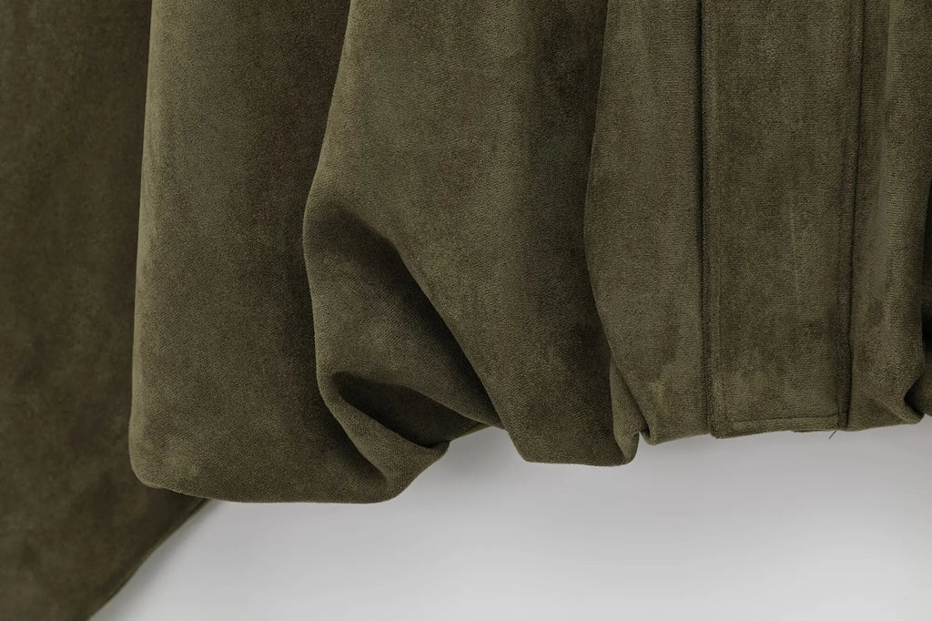 Women Brown Green Suede Jacket