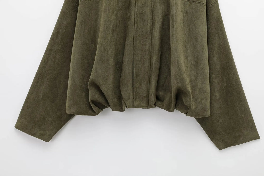 Women Brown Green Suede Jacket