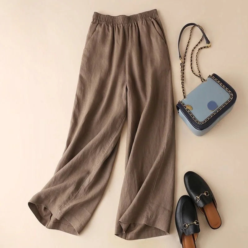 Women Cotton Linen Wide Leg Pants