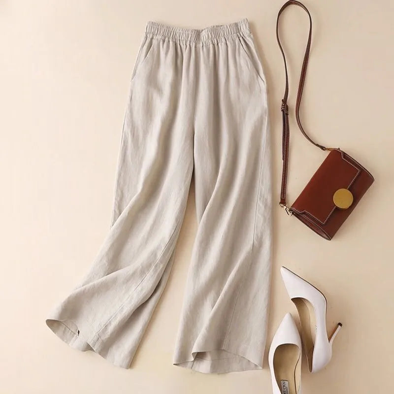 Women Cotton Linen Wide Leg Pants