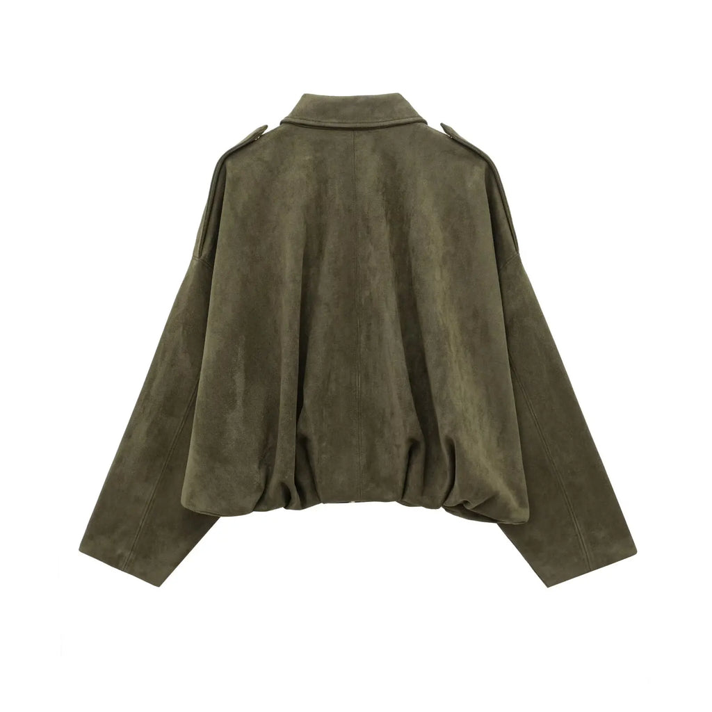 Women Brown Green Suede Jacket