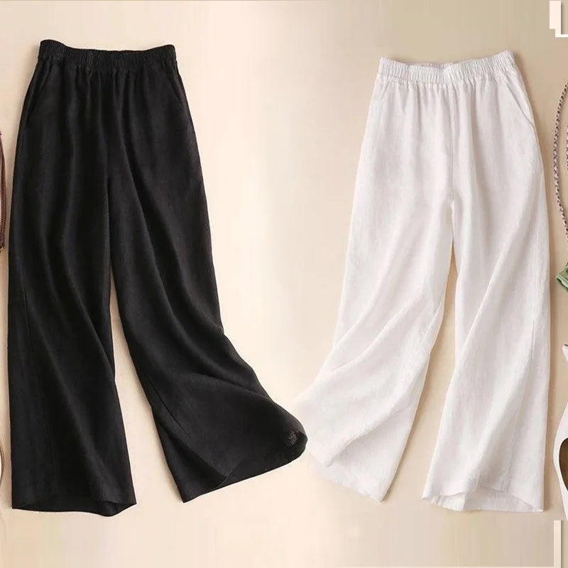 Women Cotton Linen Wide Leg Pants